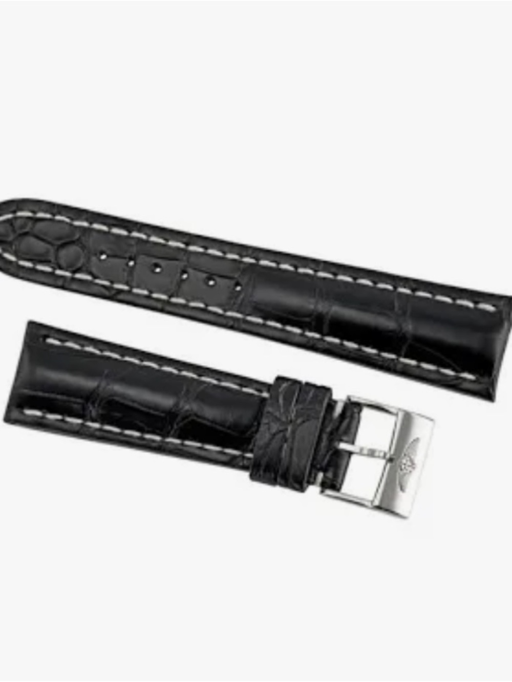Breitling Mens Genuine Black Crocodile Watch Strap with white top stitching!
